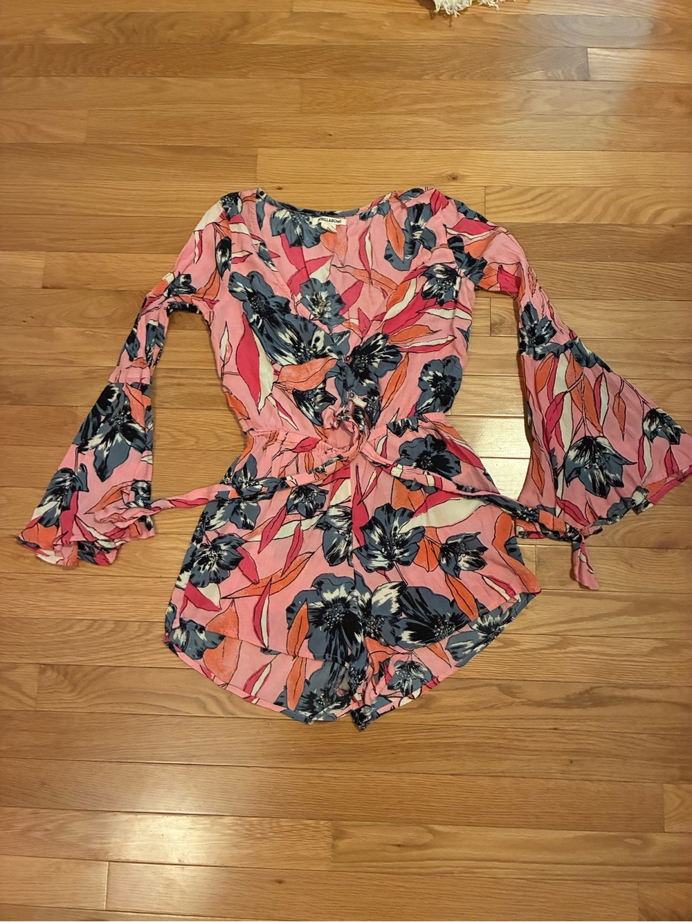 Billabong Pink Floral Wrap Tunic with Navy Accents